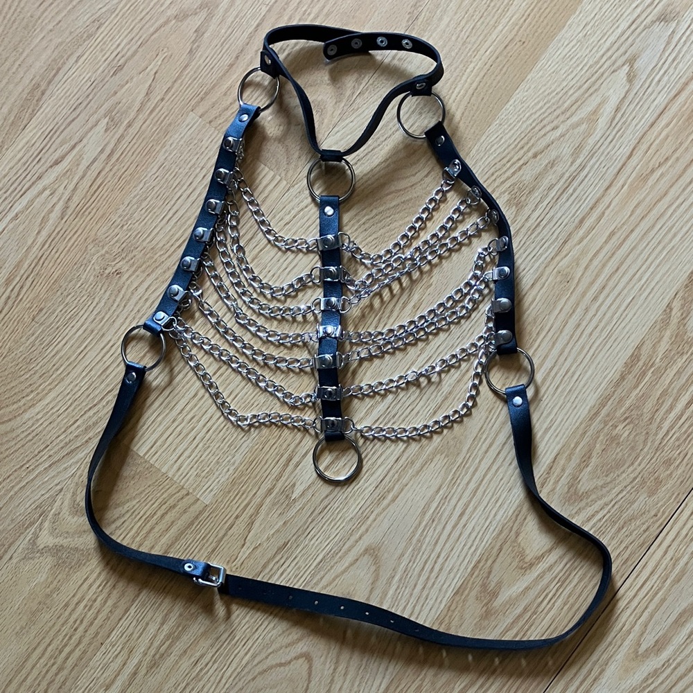 Black Leather Chain Harness